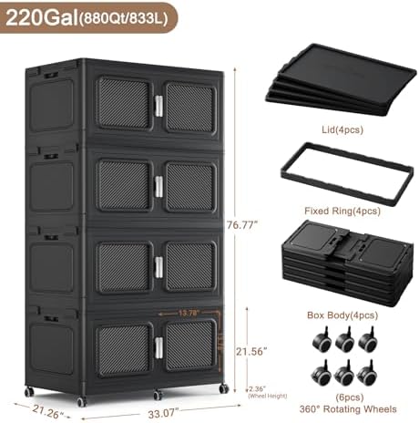 BROVIEW 880 Qt Extra Large Stackable Storage Bin with Lids, 4 Pack Black - Image 2
