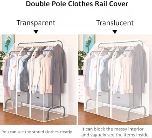 Double Hanging Rods Clothes Rail Widen Dust Cover, 75cm/29.5inch Extra Wide Garment Rack Cover with Zipper for Bedroom Shop Office, 5ft Hanging Clothes Rack Protector Cover (130X150X75cm,Translucent) - Image 5