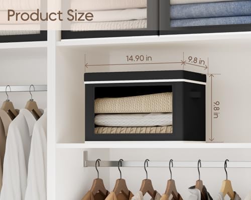 Homsorout Collapsible Storage Bins with Lids - Stackable Storage Containers with Window, 6 Pack Fabric Organizing Bins for Closet, Home & Office Organization Baskets, Black, 14.9" x 9.8" x 9.8" - Image 5