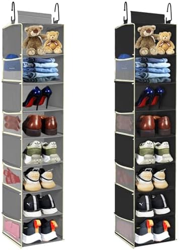 Hanging Shoe Organizer 8-Shelves Grey + Black by ROOMTALK