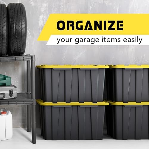 4 Pack of Large 17 Gallon Plastic Storage Bin Tote Organizing Container with Secure Latching Lids, Stackable, Extra Strength Clear with Built in Handle - Black and Yellow - Image 5