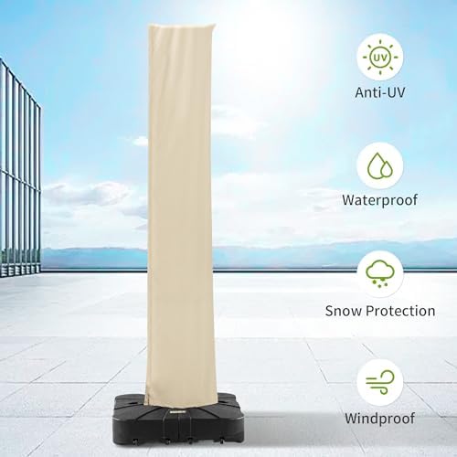 Cantilever Patio Umbrella Cover with Zipper and Pole, Beige - Image 4
