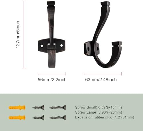 CHIVS (5 Pack Coat and Hat Wall Hooks Double Hooks for Hanging ，Oil-Rubbed Bronze Towel Hooks，Wall Mount ，Hanger Backpack, Purse, Bag, Towel Organization Decorative Wall Hooks - Image 2