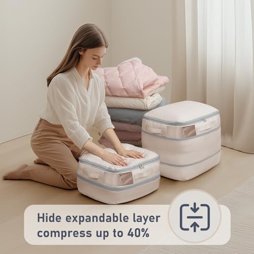 DIMJ Compression Storage Bags 8 Pack - Blanket Storage Bags with Window Zipper, Ultra Space Saving Self Compression Organizer for Puffer Jacket, Bedding, Lightweight Comforter Duvet, Sweater, Sheet - Image 4