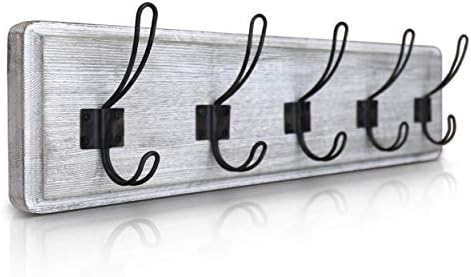 HBCY Creations Rustic Coat Rack - Wall Mounted Whitewash 24" Entryway Coat Hooks - 5 Rustic Hooks, Solid Pine Wood. Perfect Touch for Your Entryway, Kitchen, Bathroom... (Whitewash) by HBCYCreations