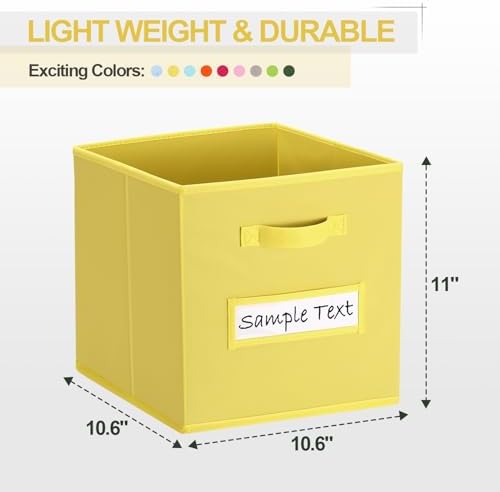 11x11 storage cube bins (Set of 10) Foldable Fabric storage cubes with 10 Labels Window Cards & a Pen,11 inch cube storage bin,Closet Organizers for Shelves,Cubby Organizer Boxes,Dark Yellow - Image 2