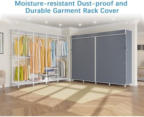 VIPEK V40C Covered Clothing Rack Heavy Duty with Cover, Custom Freestanding Closet with Adjustable Shelves Portable Wardrobe for Bedroom, White Metal with Grey Cover - Image 3
