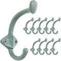 Dseap Cast Iron Wall Hooks L=5”, Heavy Duty Coat Hooks, Rustic Vintage Farmhouse Hook for Hanging Winter Coats Jackets Towels Hats Bags Plants, Mint Green, Pack of 10 (ShieldBold) by Dseap