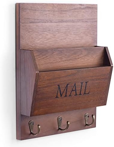 DLQuarts Solid Wood Mail Organizer with Key Holder for Wall, Mail Sorter Wall Mounted, Decorative Wooden Key and Mail Holder with 3 Hooks, Dark Brown - Image 6