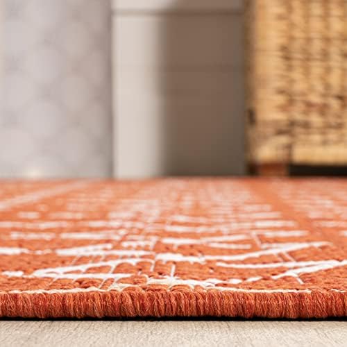 Eyely Moroccan Woven Round Rug 5 Ft Orange/Cream, Indoor Outdoor Rug - Image 5