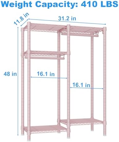 Ulif F1 Clothes Rack for Kids, Baby, Students, and Children's Room, 4 Tiers Portable Metal Closet Clothing Rack, Small Garment Rack with 2 Hanging Rod, 31.2" W x 11.8" D x 48" H, Pink - Image 3