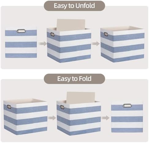 13 x 15 x 13 Inch Stripe Linen Storage Cube for Home Organizing, Pack of 4 - Image 4