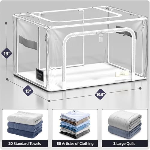 Sorbus Clear Foldable Storage Bins with Metal Frame (Medium, 4 Pack) - Image 5