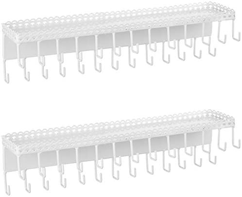 MyGift White Metal Wall-Mounted Jewelry Hanging Shelf with 26 Necklace Hooks, Set of 2 - Image 5