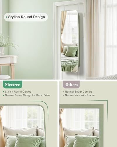 Nicetree Rounded Mirror Jewelry Cabinet, Lockable, Wall Mounted, Green - Image 6