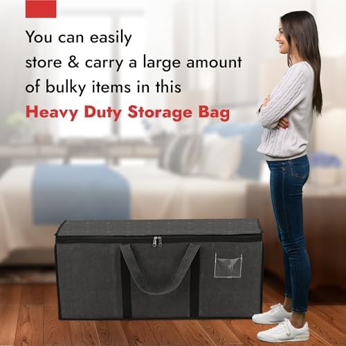 Kuber Industries Pack of 4 Durable Jumbo Storage Bags For Clothes Large With Zip & Handles | Packers & Movers Under Bed Storage Organizer Box for Clothes, Blanket & Toys | Dark Grey - Image 2