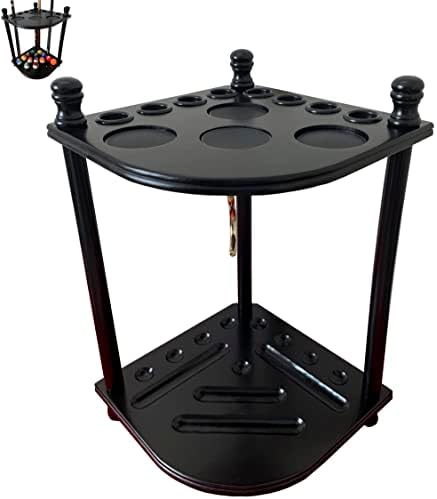 Floor Pool Cue Rack Hold 8 Cue Sticks & Billiard Accessories. Corner Stand Pool Cue Holder Made of 100% Solid Hardwood. Provided Ball Rack Hook. CUE RACK ONLY (Black) - Image 6