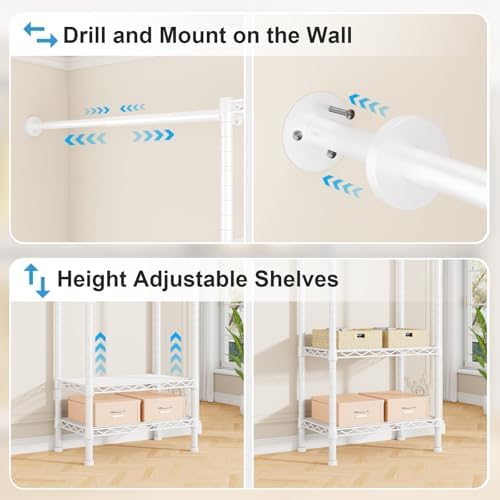 Ulif M2 Wall Mounted Closet System, White Clothes Rack Mount onto the Wall - Image 6