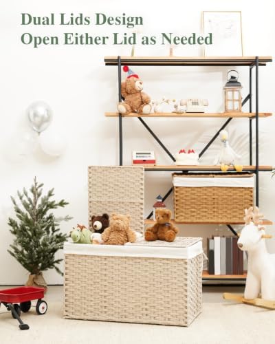 SETVSON Storage Basket with Lid 160L Wicker Baskets Storage Light Khaki - Image 5