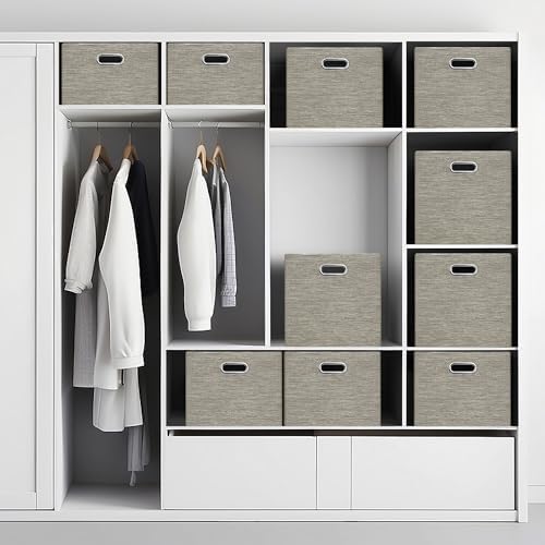 Posprica Closet Storage Bins, 4 Pack Large Closet Shelf Organizers, Linen Fabric Decorative Storage Baskets for Organizing, Foldable Storage Box for Clothes, 16.5x12x10.25 Inch-Coffee - Image 5
