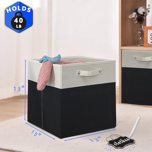 13x15x13 storage cube bins,Set of 4 Collapsible Fabric Storage Cubes with Labels,Linen Cube Storage Organizer Bins Kallax Storage Cubes for Organizing Office,Shelves,Cabinet,Clothes(White Black). - Image 3