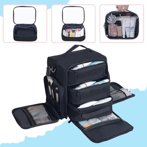 Large Makeup Bag Organizer with 3 Inner Removable Pouches,Black - Image 4