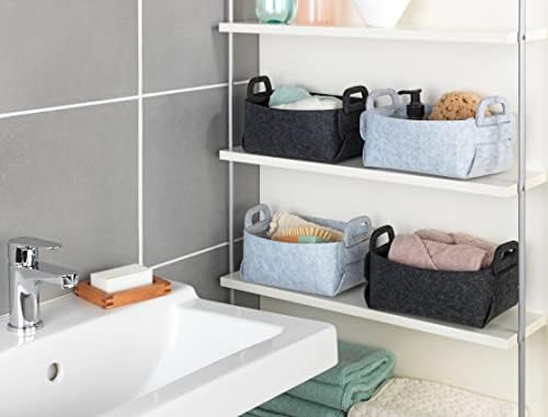 WENKO Felt basket Nina S, set of 2 storage baskets made of recycled polyester felt, space-saving foldable felt baskets with practical carrying handles & 2.4 L capacity each, 19 x 14 x 9 cm, light grey - Image 7