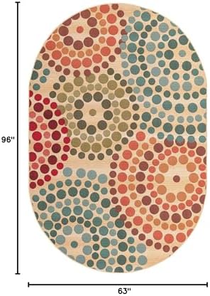 Unique Loom Outdoor Modern Collection Area Rug - Spark (5' 3" x 8' Oval Beige/Burgundy) - Image 2