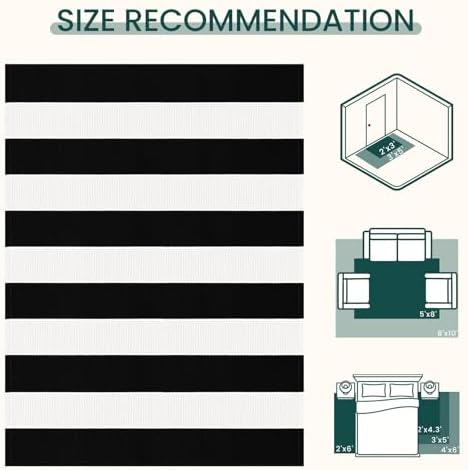 KOZYFLY Black and White Outdoor Rug 4x6 Ft Washable - Image 3