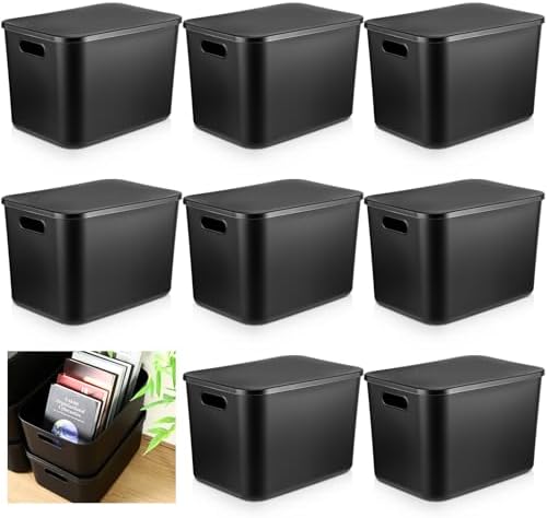 Hoolerry 8 Pieces Storage Bins, 14.2 x 10.2 x 9.5 Inch, Black by Hoolerry