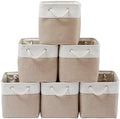 MidmmVick 13 x 13 Inch Cube Storage Bins, 6 Pack Extra Large Collapsible Fabric Storage Bin with Ropes, Foldable Storage Cubes for Home (White & Beige-13"x13"x13") by Midmmvick