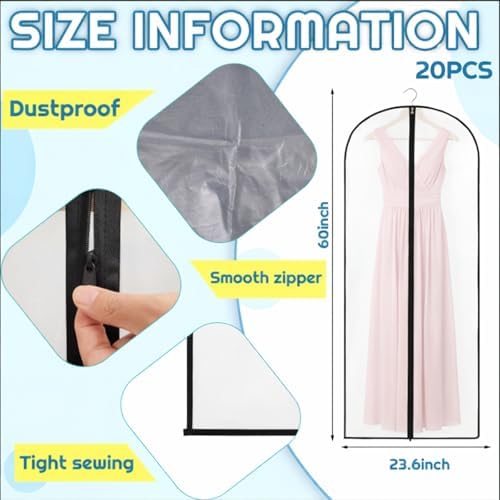 Amylove 20 Pcs 60" Garment Bags Bulk for Dresses Gowns Storage - Image 2