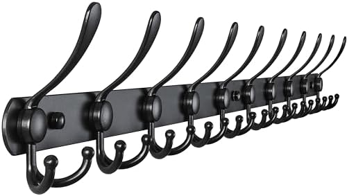 Dseap Coat Rack Wall Mount - 38” Long 10-Tri-Hooks Heavy Duty Coat Hanger Rail Wall Hooks for Hanging Coats Hats Clothing Clothes Purse Mudroom Entryway, Black by Dseap