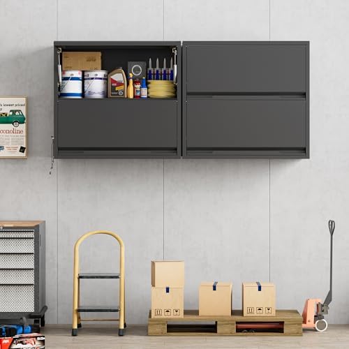 Garage Wall Cabinet, 25.6" H Metal Wall Cabinet with 2 Up-Flip Door - Image 2