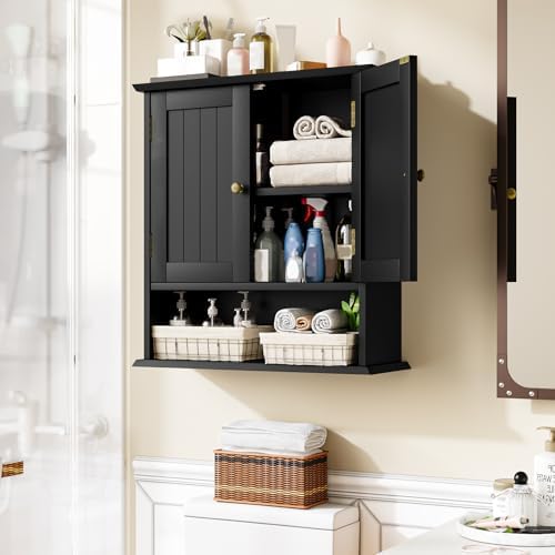 Bathroom Wall Cabinet, Bathroom Cabinet Wall Mount with 2 Doors and Open Shelf, Over The Toilet Wall Storage, Wooden Medicine Cabinets - Image 4
