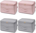 Comforter Storage Bag, 4 Pack Ultra Space Saving Self Compression Organizers, Double Zipper Compression Packing Cubes for Blankets Duvet Quilts Pillows Queen King Bedding Clothes (Gray & Pink X-Large) by Unknown