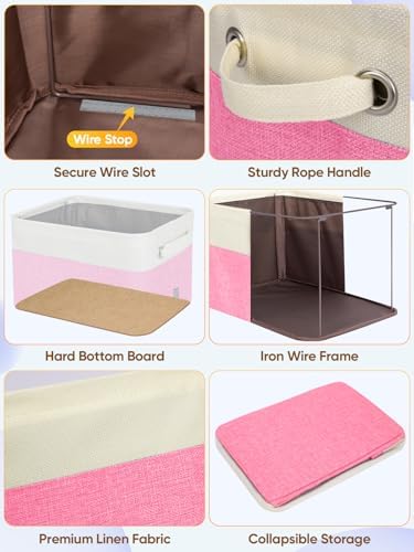 BALEINE 4 Pack Fabric Closet Storage Bins for Shelves, Linen Closet Organizers and Storage, Decorative Baskets for Organizing, Shelf, Clothes, Home, Office (Pink, 17''x13''x10.5'') - Image 6