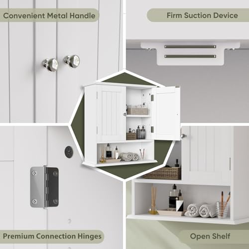 Smuxee White Bathroom Cabinet Wall Mounted, Small Bathroom Medicine Cabinet with 2 Door Adjustable Shelves, Bathroom Wall Cabinet Over Toilet for Laundry Room Kitchen - Image 5