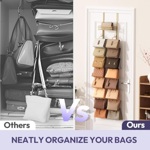 SWTYMIKI Over the Door Purse Organizer - Wall Mounted Handbag Organizer with 16 Hooks and Metal Basket, Hanging Purse Storage Rack Holds up to 16 Bags, Bag Rack Can Use As 1/2 Part, for Door, Closet - Image 4