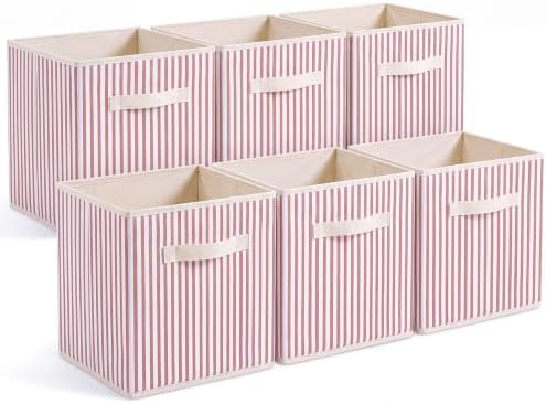 Amyhill 6 Pack Pink Striped Basics Collapsible Fabric Storage Bins by Amyhill
