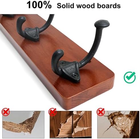 WEBI Rustic Coat Rack Wall Mount,35.43" Long 8 Cast Iron Coat Hooks Wall Mounted,Heavy Duty Farmhouse Wood Coat Hanger Wall Antique Vintage Hooks for Hanging Jacket,Clothes,Backpack,Cherry,2 Packs - Image 6