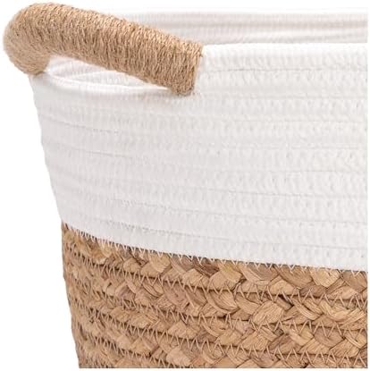 Seville Classics Premium Natural Handwoven Portable Laundry Bin Basket with Carrying Handles, Household Storage for Clothes, Linens, Sheets, Natural Water Hyacinth and White Rope, 3 Piece Set - Image 2