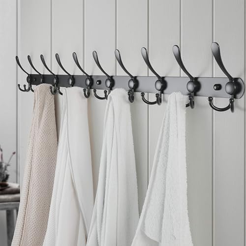 Dseap Coat Rack Wall Mount - 38” Long 10-Tri-Hooks Heavy Duty Coat Hanger Rail Wall Hooks for Hanging Coats Hats Clothing Clothes Purse Mudroom Entryway, Black - Image 4