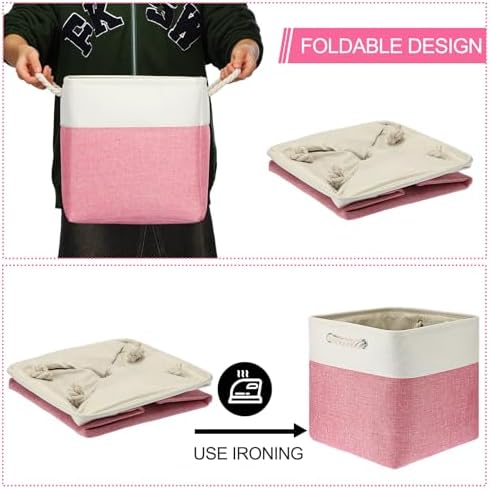 meekoo 8 Pack Fabric Storage Bins Baskets, 12 x 12 x 12 in, Pink White - Image 5