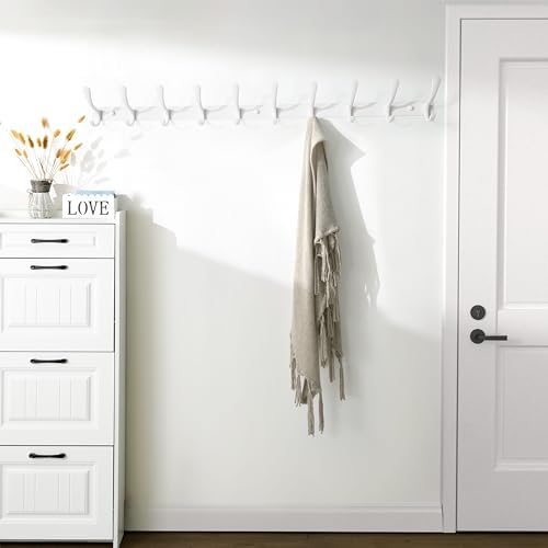 SKOLOO Coat Rack Wall Mounted - 10 Hooks, Pack of 2, Heavy Duty, Stainless Steel, Metal Wall Hangers, Sturdy Coat Hooks for Hanging Coats, Jacket, Clothes, Hat, White - Image 5