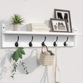 BAMEOS Wall-Mounted Wood Shelf with 5 Dual Hooks for Bathroom, Living Room, Bedroom (White-with Shelf) by BAMEOS