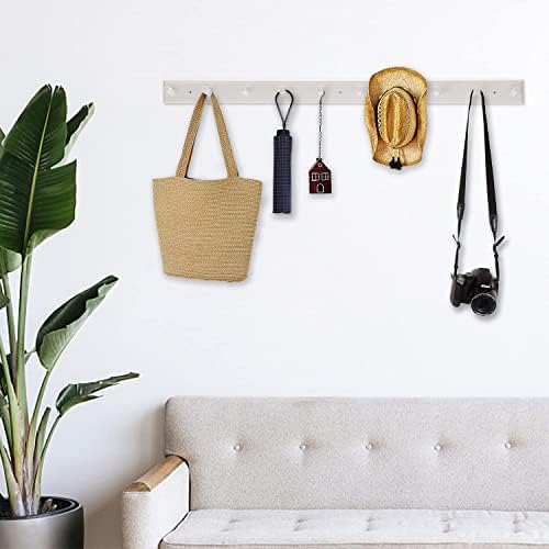 10 Hook Coat Rack Wall Mounted, Long 38 Inches Wooden Wall Coat Hanger with 10 Pegs, 16'' Hole to Hole Wall Coat Hooks for Hanging Towels, Hats, Backpacks, Clothing, Caps (White - Image 4