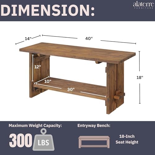 Alaterre Bethel Rustic Solid Wood Entryway Bench with Shelf, Natural - Image 3