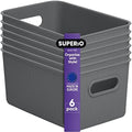 Superio Ribbed Collection - Decorative Plastic Basket Open Home Storage Bins Organizer, Medium Grey (6 Pack) Container Boxes for Organizing Closet Storage Bins for Shelves Drawer Shelf 5 Liter by Superio