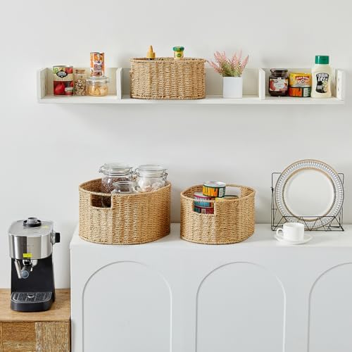 Vagusicc Wicker Storage Basket, Set of 3 Hand-woven Storage Baskets for Organizing, Round Large Wicker Baskets for Storage Decor, Pantry Storage Cubes Organization Baskets for Shelves, Natural - Image 4